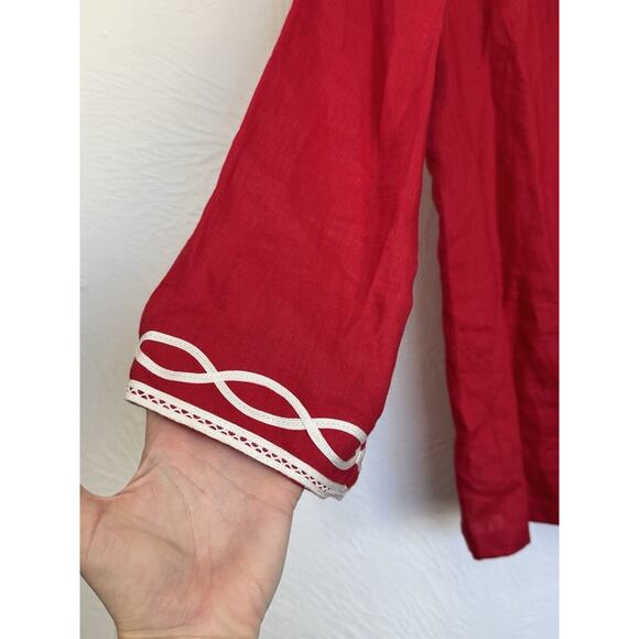 Talbots 100% Linen Tunic Shirt Popover Red Womens‎ Size Medium Resort Beach - Picture 3 of 8